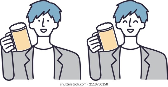 man drinking beer simple illustration