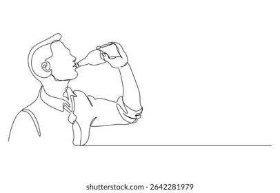 Man Drinking from a Bottle in Continuous Line Art, Oktoberfest Drinking concept continuous line art drawing