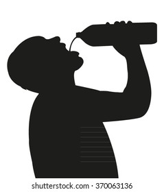Man drinking bottled water - silhouette