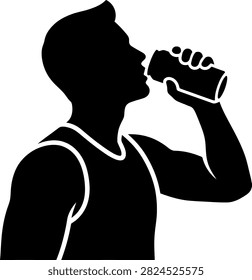 Man drinking from a can silhouette illustration