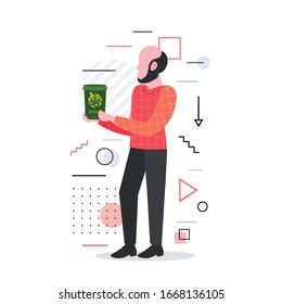 man drinking cannabis coffee or tea marijuana legalization drugs consumption concept full length vector illustration