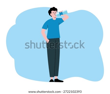 Man drinking clean water from plastic bottle. man quenching thirst with drinking water