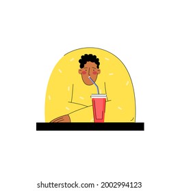 Man drinking cocktail in trendy hand drawn style. Vector illustration