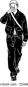 Man drinking Coffee City People lifestyle Hand drawn line art Illustration