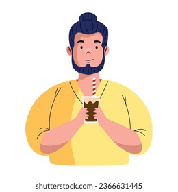 man drinking coffee cold illustration isolated