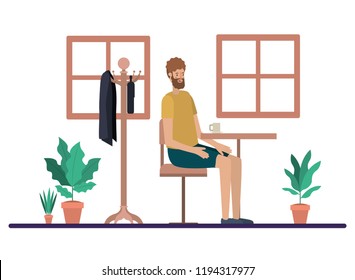 man drinking coffee in the dining room