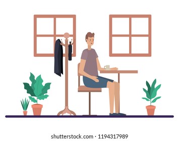 man drinking coffee in the dining room