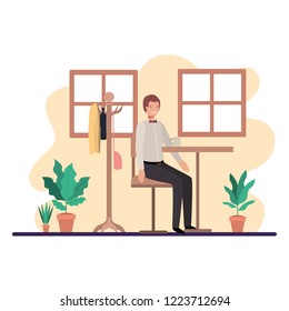 man drinking coffee in the dining room