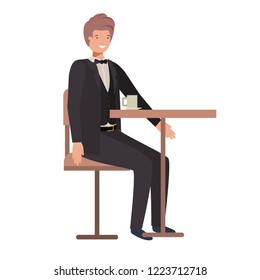 man drinking coffee in the dining room