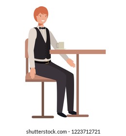 man drinking coffee in the dining room