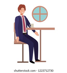 man drinking coffee in the dining room