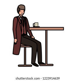 man drinking coffee in the dining room