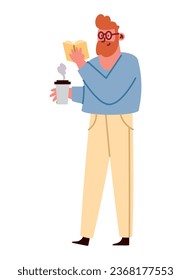 man drinking coffee in eco cup and reading vector isolated