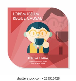 man drinking coffee flat icon with long shadow,eps10