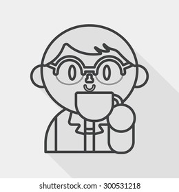 man drinking coffee flat icon with long shadow, line icon