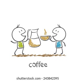 man drinking coffee with a friend illustration