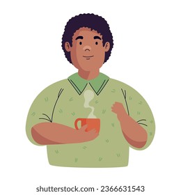 man drinking coffee in a mug illustration isolated