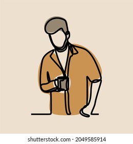 Man drinking coffee oneline continuous line art
