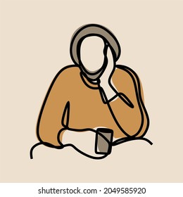 Man drinking coffee oneline continuous line art