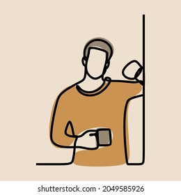 Man drinking coffee oneline continuous line art