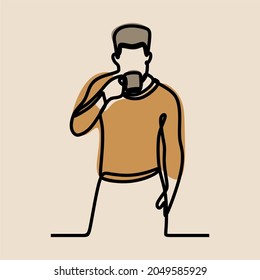 Man drinking coffee oneline continuous line art