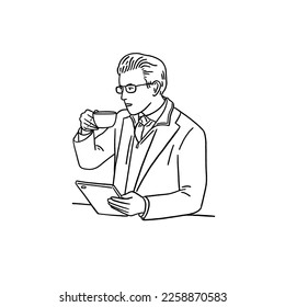 Man drinking coffee People lifestyle Hand drawn line art Illustration