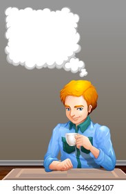 Man drinking coffee in a room illustration