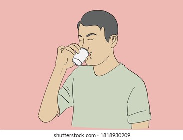 A man drinking coffee from a small glass. Hand drawn style vector design illustrations