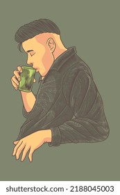 man drinking coffee vector illustration