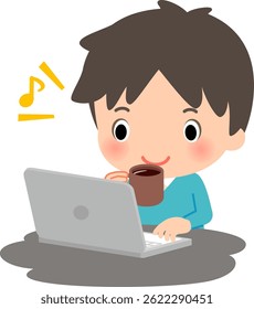 Man drinking coffee while using a laptop