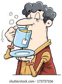 Man drinking a cup of hot tea.