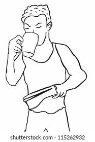 Man drinking a cup of tea or coffee