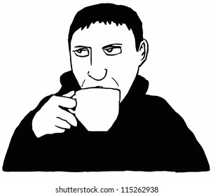 Man drinking a cup of tea or coffee