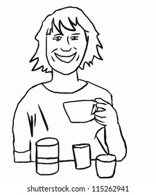 Man drinking a cup of tea or coffee