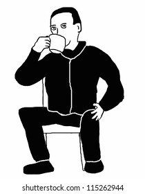 Man drinking a cup of tea or coffee