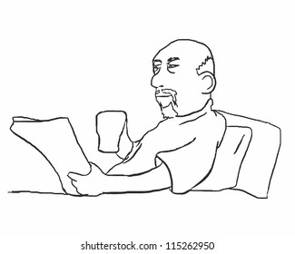 Man drinking a cup of tea or coffee