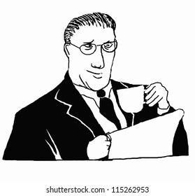 Man drinking a cup of tea or coffee