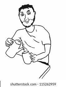 Man drinking a cup of tea or coffee