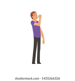 Man Drinking Fresh Clean Water from Plastic Bottle Vector Illustration