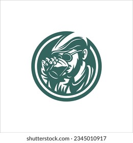 man drinking with glass logo design