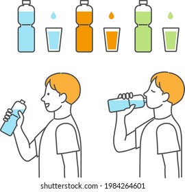 A man drinking a glass of water.Vector data that is easy to edit.