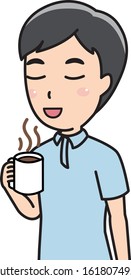 Man drinking hot black coffee   