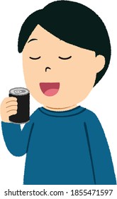 Man drinking hot black coffee  in can