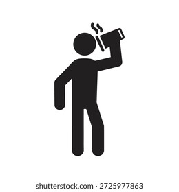 Man drinking hot coffee icon standing holding steaming cup for morning break refreshment and consuming caffeine beverage warm liquid intake taste