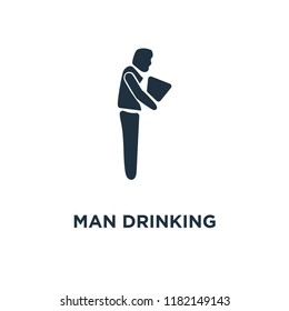 Man Drinking icon. Black filled vector illustration. Man Drinking symbol on white background. Can be used in web and mobile.