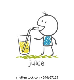 man drinking juice illustration
