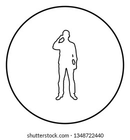 Man drinking from mug standing icon outline black color vector in circle round illustration flat style simple image