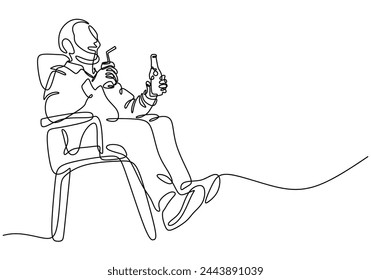 Man drinking and relaxing in one continuous single line drawing