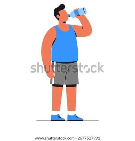 Man drinking water from a bottle after workout, isolated on white, showing refreshment and healthy lifestyle.