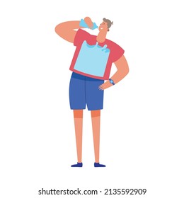 man drinking water bottle character